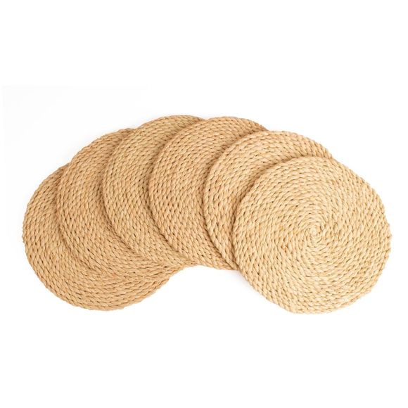 KAZI Essentials Boho Round Woven Placemats Set of 6 Natural Wicker 13" - Picture 1 of 4